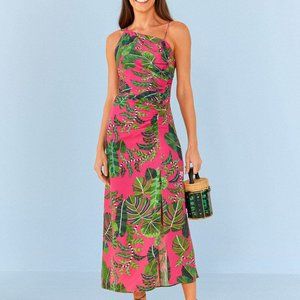 Farm RIO Pink Leaves Midi Dress
